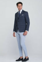 Load image into Gallery viewer, Pantalone a trama diagonale azzurro
