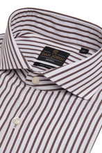 Load image into Gallery viewer, Camicia twill a righe marrone slim
