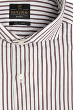 Load image into Gallery viewer, Camicia twill a righe marrone slim
