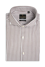 Load image into Gallery viewer, Camicia twill a righe marrone slim
