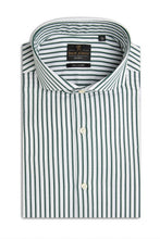 Load image into Gallery viewer, Camicia twill a righe verde slim
